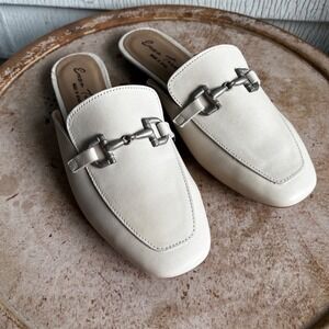 Enzo Tesoti sz 6.5 Women White Slip On Mule Loafers Flats Equestrian Minimalist